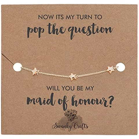 Will you be my bridesmaid proposal, bridesmaid gifts for maid of honor, flower girl and bridesmaids . Adjustable Gold Star bracelet, with message on card and gift wrap. (Maid of Honour) Cover