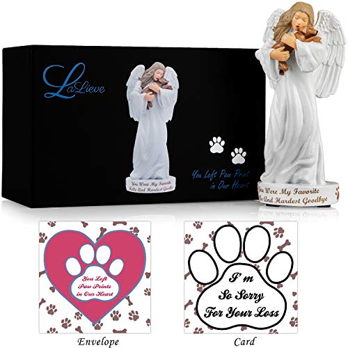 LaLieve Pet Dog Memorial Gifts - Angel Holding Dog Figurine with Pet Sympathy