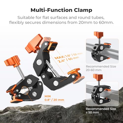 Image of K&F CONCEPT Camera Mount Clamp, Super Crab Clamp Rotatable Clamping Block | 1 /4 inch and 3 /8 inch Thread Holes for Round Pipe Flat Surface, Camera Mounts, and Other Photographic Accessories, MS65