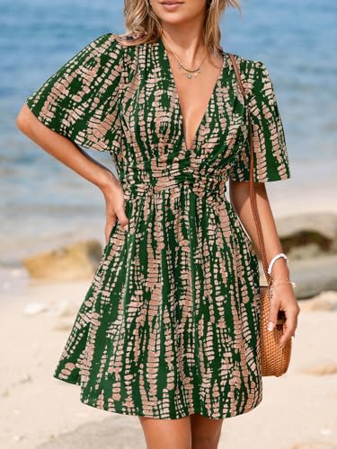 CUPSHE Women's Summer Dresses Abstract Plunging V Neck Short Sleeve Elastic Waist Mini Dress3