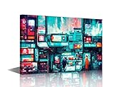 TUMOVO Wall Art Cyberpunk Tokyo Night Life Art Picture for Living Room Cyberpunk Style Artwork Painting Wall Art Multi Panel Canvas Prints Home Modern Decor Giclee Framed Ready to Hang 24x16 in