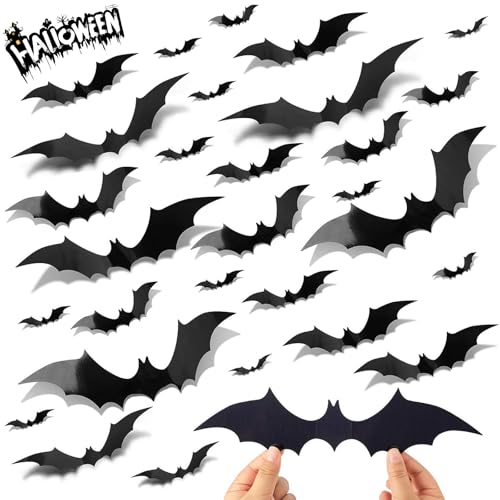 Pomefar Halloween Decoration 88Pcs Halloween Bat Wall Stickers in 4 Different Sizes Halloween Bats Wall Decals Party Decorations Indoor Sticker Wall Stickers