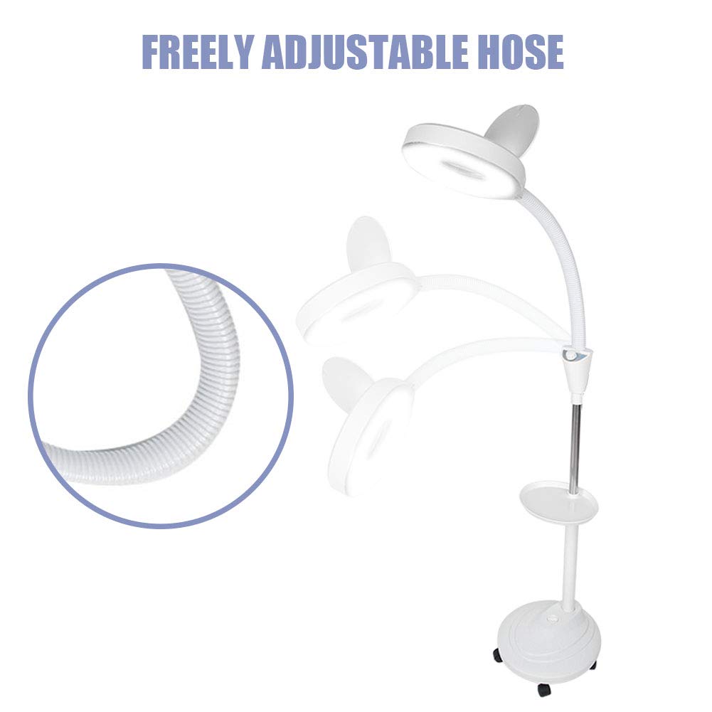 LED Lupenlampe Lupenleuchte Arbeitsplatzlampe KosmetiklampeStativ für Schönheitssalons, Friseure, Tattoo-Studios Weiss, 8-fache Vergrößerung, einstellbare Höhe