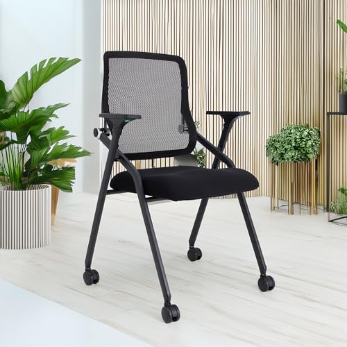 Image of Updated Conference Room Chairs, Folding Office Desk Chair with Lumbar Support and Sliding Armrest with Casters, Stackable Office Guest Chairs & Reception Chairs,8 Pack Black