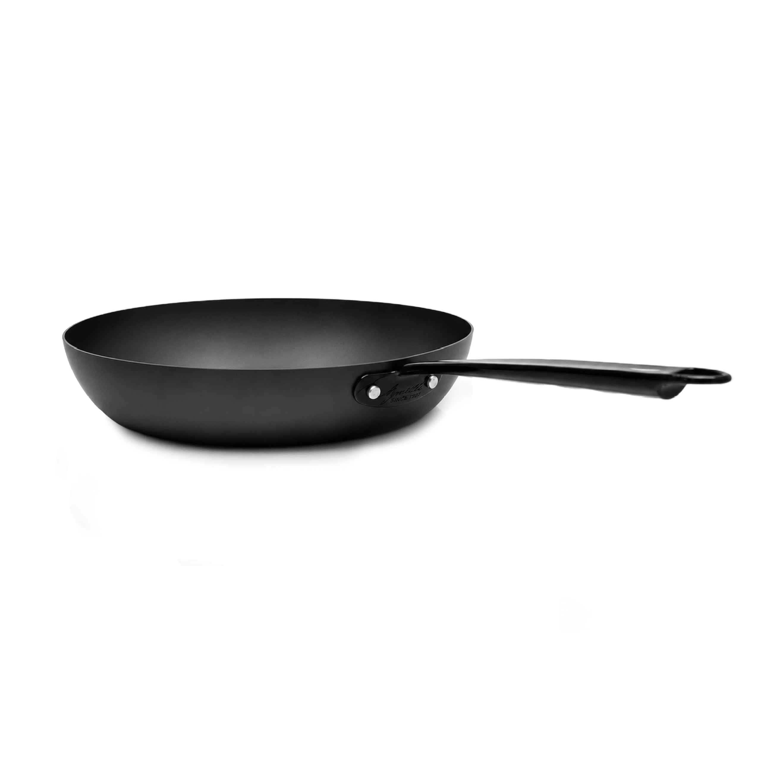 Pentole Agnelli Padella in Ferro Nitrurato, Serie Ferro/Iron 1907, Manico Inox PVD Nero, adatta a induzione e tutti i piani cottura (28 cm)