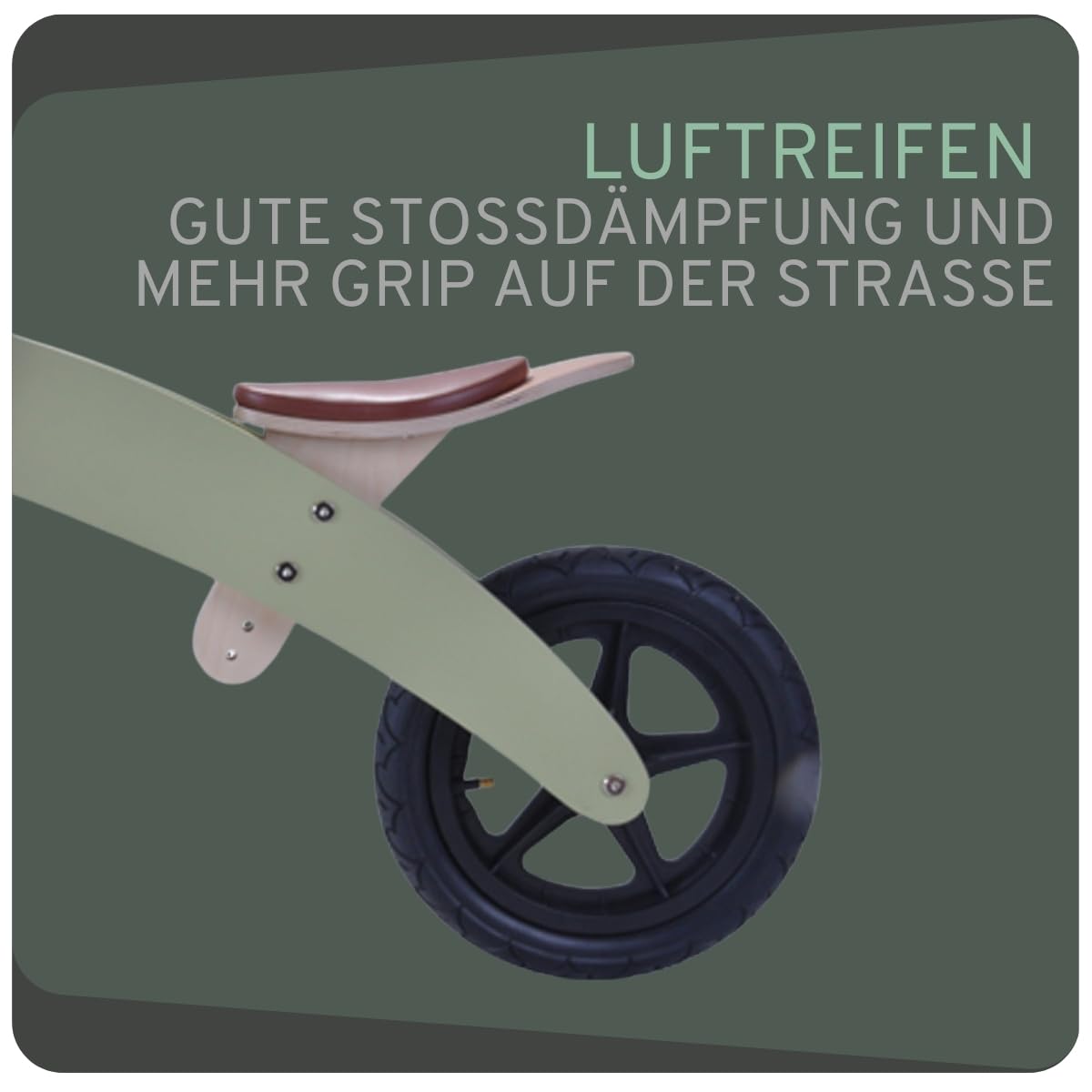 Bandits & Angels Holzlaufrad Retro Grün 2 in 1 Grün ab 2 Jahren – Wenderahmen – Sattel höhenverstellbar – Laufrad aus Holz – für Jungen und Mädchen