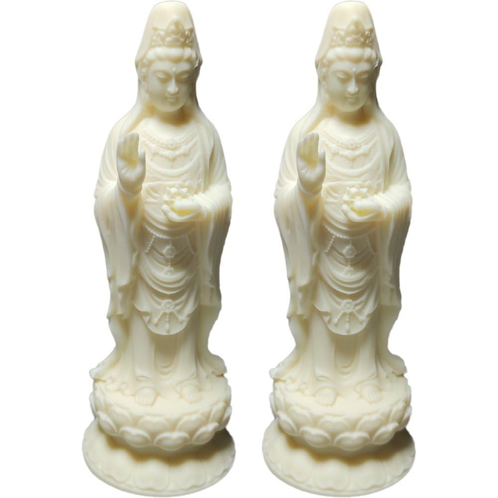 Luxylei White Kwan Yin Statue 2Pcs Guanyin Sculpture Goddess Of Mercy Quan Yin Sculpture Kwan Yin Figurine Chinese Feng Shui Collectible Bodhisattva Figurine For Home