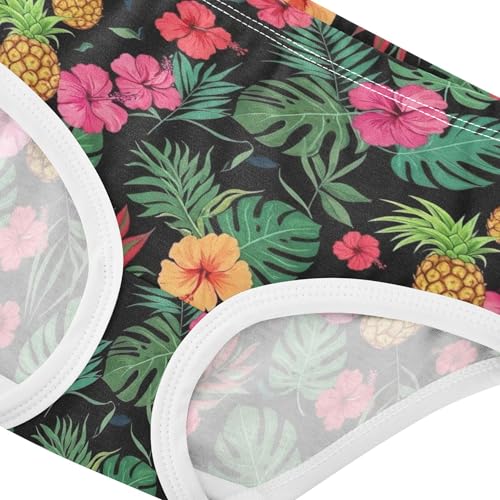 Vivid Pink Floral Green Leaves Girls Underwear Toddlers 2t Cotton Little Girl Panties Artistic Briefs Kids Undies4