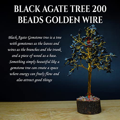 Image of REMEDYWALA Charged Energized Black Agate Crystal Tree for Reiki Healing,Tree Showpiece for Good Luck Home Decor, Black Agate Tree 200 Beads