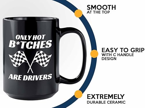 Miniatura 4 de Taza de café Racer de 15 onzas, color negro, solo conductores calientes, Fuel Speed Racer Car Guys Circuit, regalos para él, papá, hombres, novio