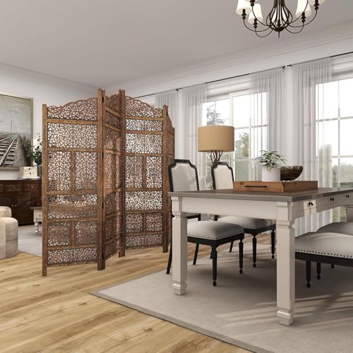 Image of Wooden Room Partition /Screen /Room Divider /Room Separator Traditional Handicrafts 6Ft (Dark Brown) (Taj 4 Panel)