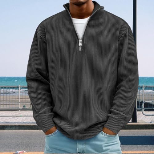 Mokaloha Mens Shirts, Pacificozy Men's Simple Casual Ribbed Stand Collar Zipper Long Sleeve T-Shirt Fall Fashion4