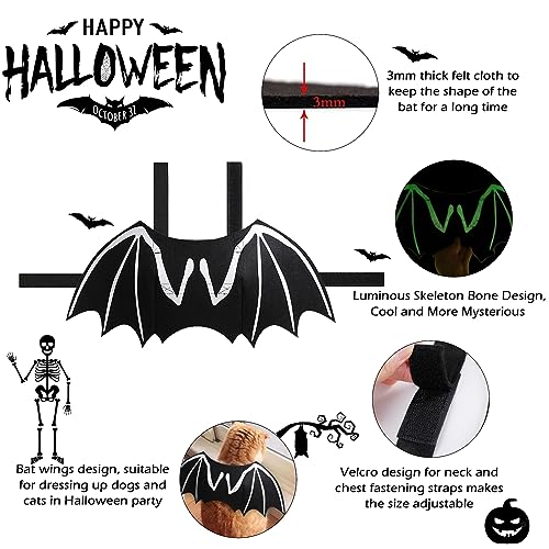 Image of Dog Halloween Costumes, Dog Bat Costume - Cool Luminous Skeleton Bone Bat Wings Pets Cosplay Costumes Dress Up Apparel for Small Medium Large Cats and Dogs, L