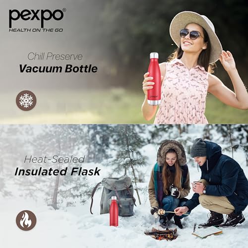 Image of Go24 pexpo Water Bottle 500ml | Hot and Cold Flask | ISI Certified Steel Bottle | 3 Layer Insulation | Leakproof | for Home, Office | 2-Year Warranty |Electro| Crimson Red