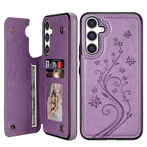 YWKJ Compatible with Samsung Galaxy A14 5G Case Wallet with Card Slot Butterfly Embossing Flip Leather Magnetic Clasp Protective Phone Case for Samsung Galaxy A14 Case Wallet(Purple-6.6 inch)