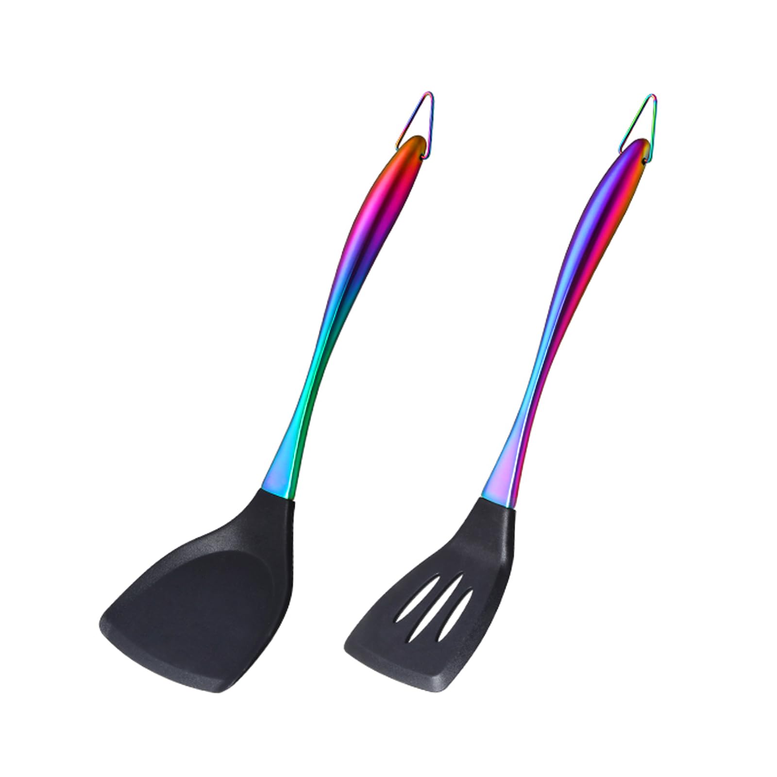Tehaha Silikon-Spatel, lebensmittelechtes Silikon, massives und geschlitztes Pfannenwender, hitzebeständiger Silikon-Spatel mit Edelstahlgriff, antihaftbeschichtet, Pfannenwender für Fische, Eier,