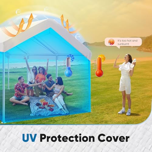 Image of ADVANCE OUTDOOR 10x20 ft Carport Replacement Top Cover, Heavy Duty Waterproof & UV Protected, Easy Installation with Ball Bungees, White, Roof Only