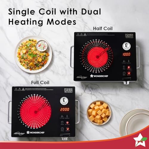 Image of Wonderchef Smart Cook Infrared Electric Cooktop, Crystal Glass Surface, Single Burner with 2 Heat Settings, BBQ Grill, 2000W, Compatible with Steel,Ceramic,Cast-iron,Aluminium Cookware, 2-Yr Warranty