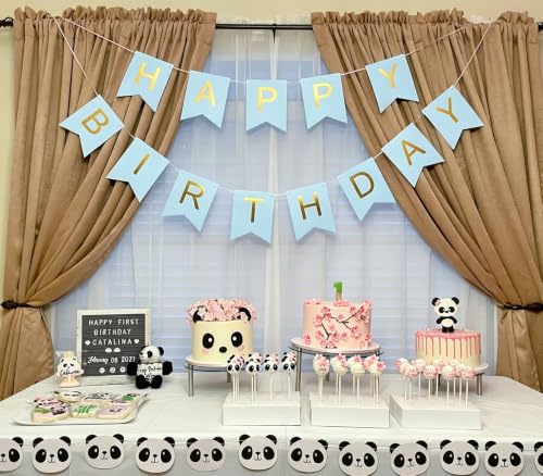 Image of Happy Birthday Banner Birthday Party Supplies Garland Decorations Birthday Signs Nursery Hanging Decor (Light Blue)