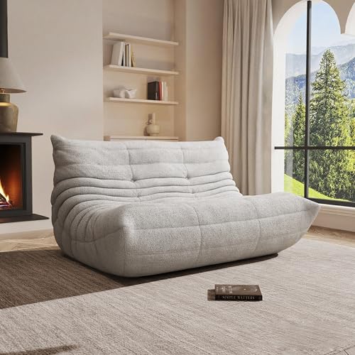Image of Bean Bag Chairs for Adults, Memory Foam Reading Bean Bag Sofa Chair with Faux Fur Filler, Fireside Floor Gaming Chairs for Living Room, Bedroom and Office (Gray, Loveseat)