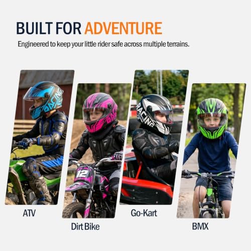 Image of Kids Motorcycle Helmet Full Face DOT Approved | Lightweight Child ATV Electric Dirt Bike Go-Kart Quad 4-Wheeler Mini Motorcycle Street Racing Helmet for Boy Girl Age 5-10