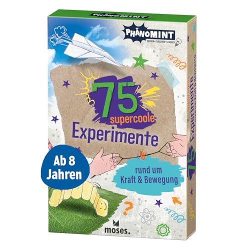 moses. PhänoMINT 75 supercoole Experimente rund um Kraft & Bewegung, Mechanik spielerisch entdecken, naturwissenschaftliches Kartenset zum Experimentieren für Kinder ab 8 Jahren