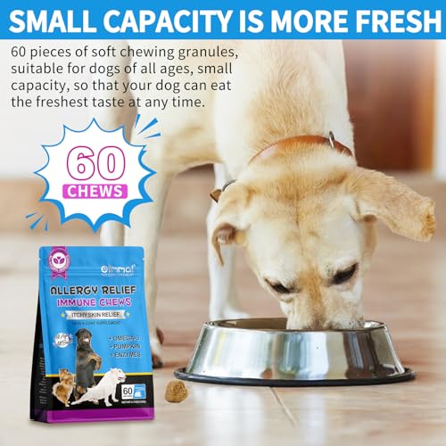 Juckreiz und Immunkauen für Hunde, Haustier Allergie Relief Immunität Treats, 60pcs Hund Juckreiz Haut Relief Fell Gesündere Ergänzung, Stoppen Pawlicking, Anti Juckreiz für alle Rassen und Größen