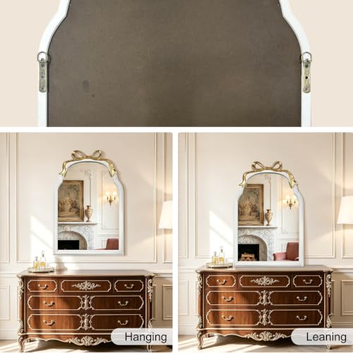 Image of 28x28 inch Bow Mirrors for Wall, Round /Circle God Decorative Wall Mounted Mirror, Irregular Mirrors Suitable for Bedroom, Hallway, Living Room Decoration, Nursery, Girls Room (Arch White 36 inchLX24 inchW)