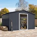 Zstar 12 x 10 FT Outdoor Storage Shed, Large Metal Tool Sheds with Sloping Roof & Lockable Doors, Steel Utility Tool Shed Waterproof Storage House for Backyard Garden Patio Lawn, Grey