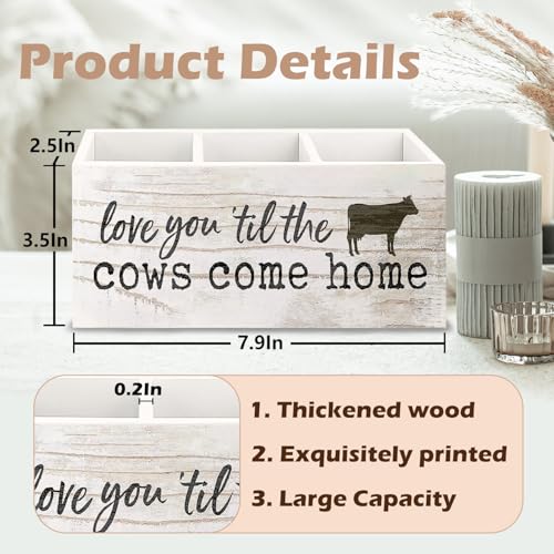 Image of Funny Cow Wooden Pen Pencil Holder for Office Desk Accessories, Cow Lover Gifts, Love You 'Til the Cows Come Home Makeup Brush Toothbrush Holder Organizer for Bathroom