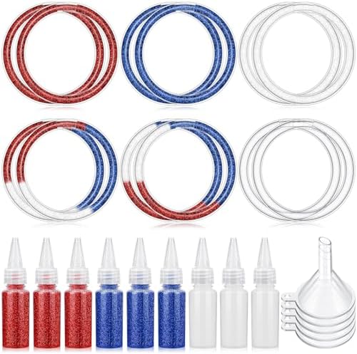 Libima 50 Pcs Sand Art Kits for Kids Include 36 Pcs Sand Art Bracelets 9 Bottles Colored Sand 5 Pcs Clear Plastic Small Funnel for Art Crafts Party Favors Supplies (Red White Blue)