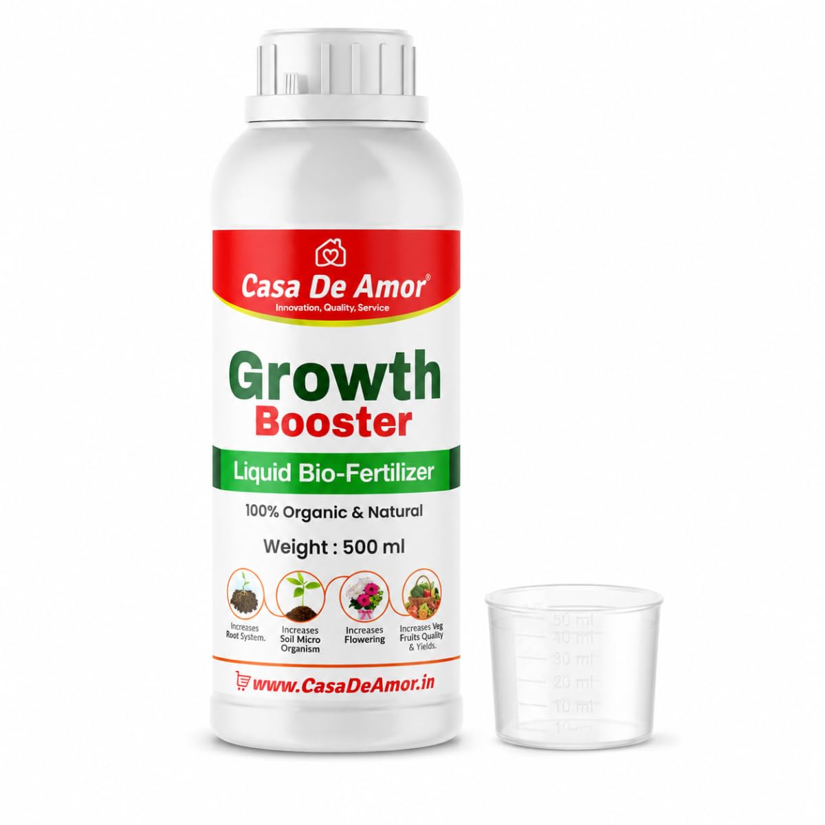 Casa De Amor Growth Booster Liquid Fertilizer, Organic Plant Tonic for Faster Growth and Healthier Plants, Indoor and Outdoor Use | 500 ml