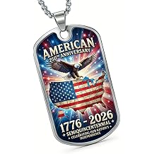 GuoShuang Patriotic Dog Tag Pendant Necklace, Silver, Stainless Steel, American 250th Anniversary 1776-2026, Statue of Liberty Design, 24 Inch Box Chain