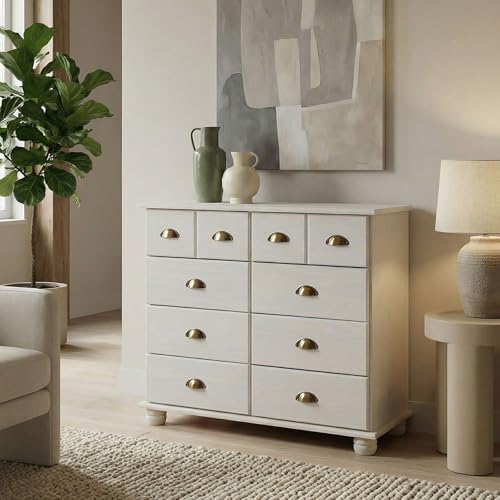 IDIMEX Commode Chambre Colmar L 92 cm 8 tiroirs en Bois Massif Blanc chiffonnier apothicaire Rangement avec poignées en métal