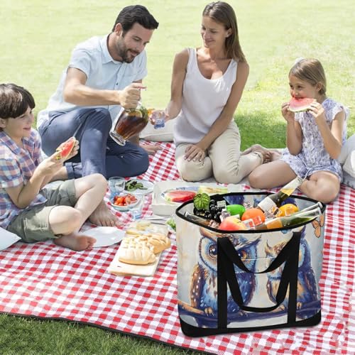 Owl Butterfly Branch Large Insulated Tote Bag for Grocery Shopping Reusable Tote Bags for Women Men, Cooler Bag with Zippered Top & Handles for Beach Picnic Travel3