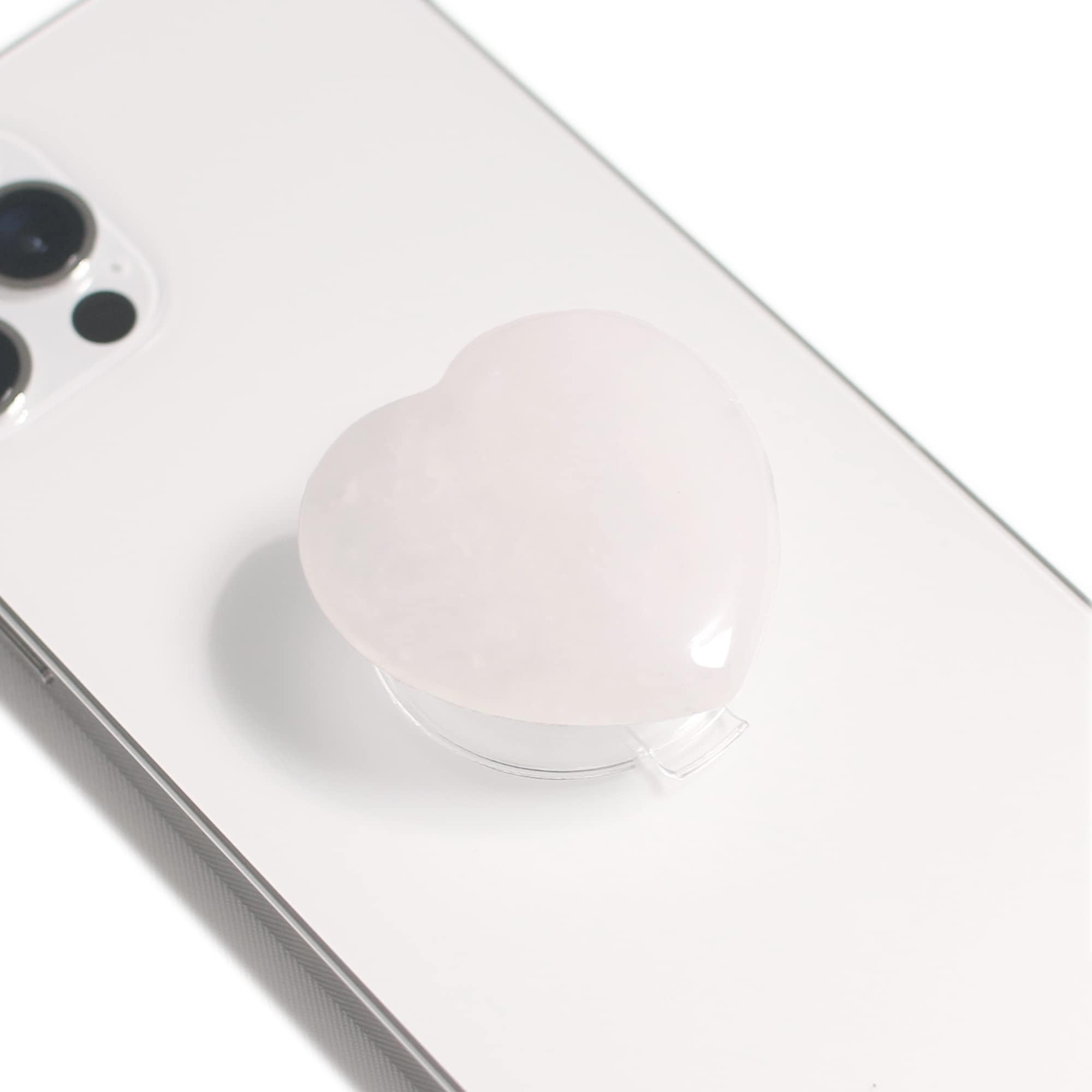 DALSTONE Authentic Natural Gemstone Multi Functional Collapsible foldible Mobile Phone Grip Stand (Clear Quartz Heart)