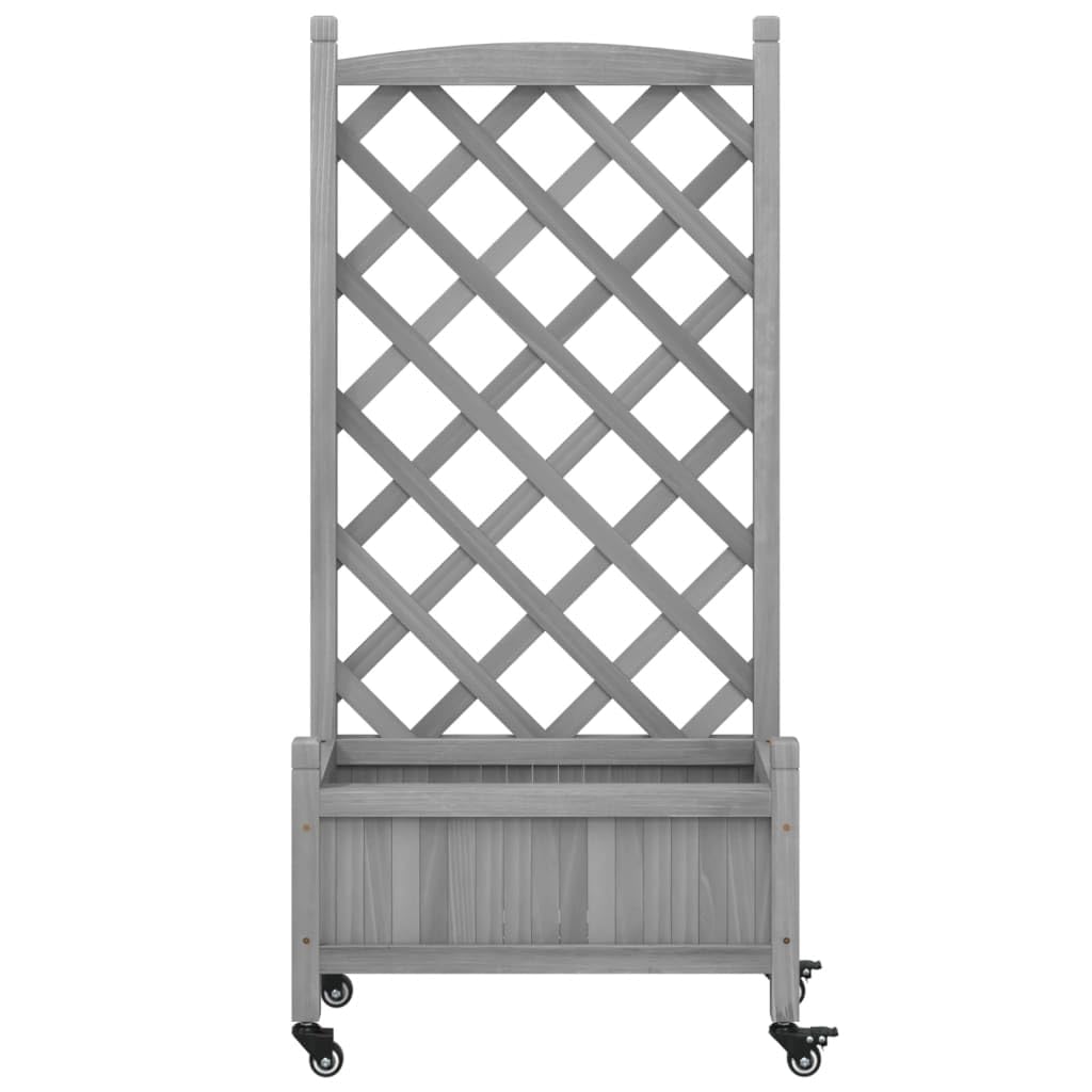 Pflanzkübel mit Rankgitter und Rollen Grau Massivholz Tanne 55x29,5x117,5