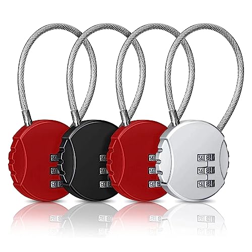 woojfcang-4-Pcs-Small-Number-Locks-Zinc-Alloy-Combination-Padlocks-3-Digit-Security-Cord-Padlocks-Code-Lock-Weatherproof-Travel-Cable-Combination-Lock-for-Gym-Locker-Luggage-Suitcase
