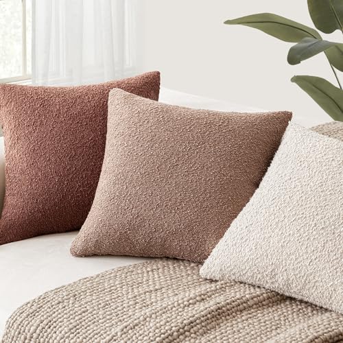 Image of Foindtower Set of 2, Decorative Textured Boucle Throw Pillow Covers Accent Solid Pillow Cases Neutral Cozy Couch Cushion Case for Chair Sofa Bedroom Living Room Home Decor 26x26 Inch Orange Rust Red