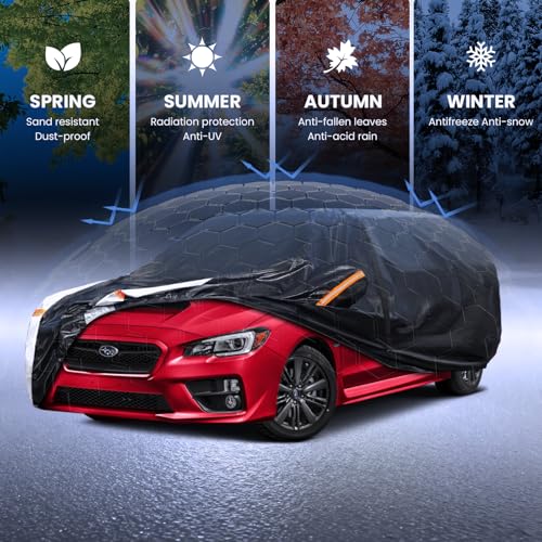 Image of Multi-Layer Car Cover Custom Fit for Subaru Impreza hatchback(2013-2026), 100% Waterproof All Weather for Automobiles, Gift with Towel, Heavy Duty Car Covers for Rain Sun UV Protector With Door Zipper