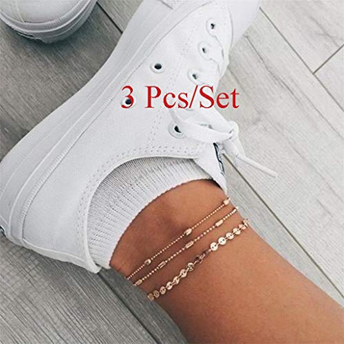 WEILYDF 3 Pieces Lucky Anklet Women Girls Anklet Chains Exquisite Adjustable Beach Anklet Foot Jewelry Set