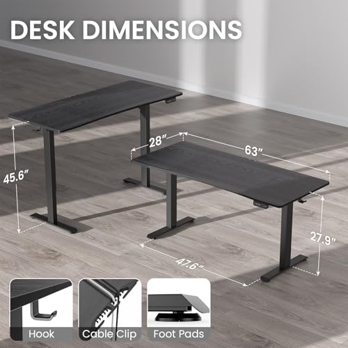 Image of Veken 63 x 28 Inch Electric Standing Desk with Adjustable Height, Sit to Stand Computer Table for Study, Work or Gaming, Home Office Desk Black
