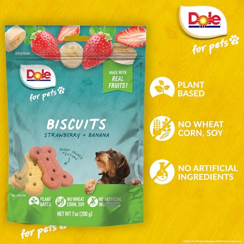 Dole-for-Pets-Freshly-Fetched-Banana-Strawberry-Dog-Biscuits-Real-Fruit-Flavor-Vegan-Crunchy-Snacks-No-Wheat-Corn-Soy-or-Artificial-Additives-7oz-Pack Dole for Pets Freshly Fetched Banana Strawberry Dog Biscuits Real Fruit Flavor Vegan Crunchy Snacks No Wheat Corn Soy or Artificial Additives 7oz Pack