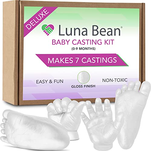 Image of Luna Bean Deluxe Baby Keepsake Hand Casting Kit - Plaster Hand Mold Casting Kit for Infant Hand & Foot Mold - Baby Casting Kit for First Birthday, Christmas & Newborn Gifts - (Clear Sealant - Gloss)