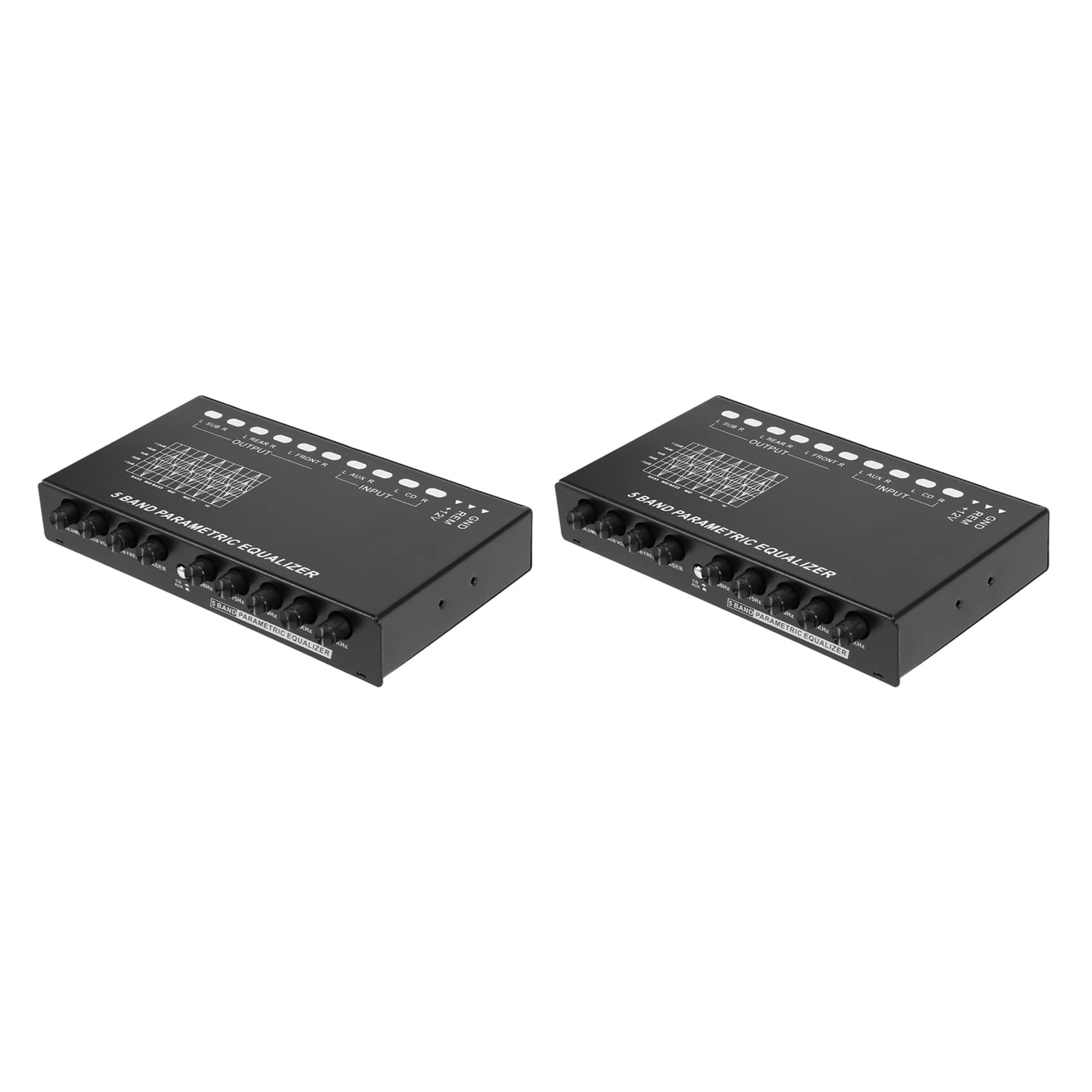 2X Ecualizador de Audio para Automóvil de 5 Bandas, Ecualizador Gráfico Ajustable para Amplificador de Automóvil EQ de 5 Bandas con Interruptor de Selección de Entrada CD/AUX,Negro