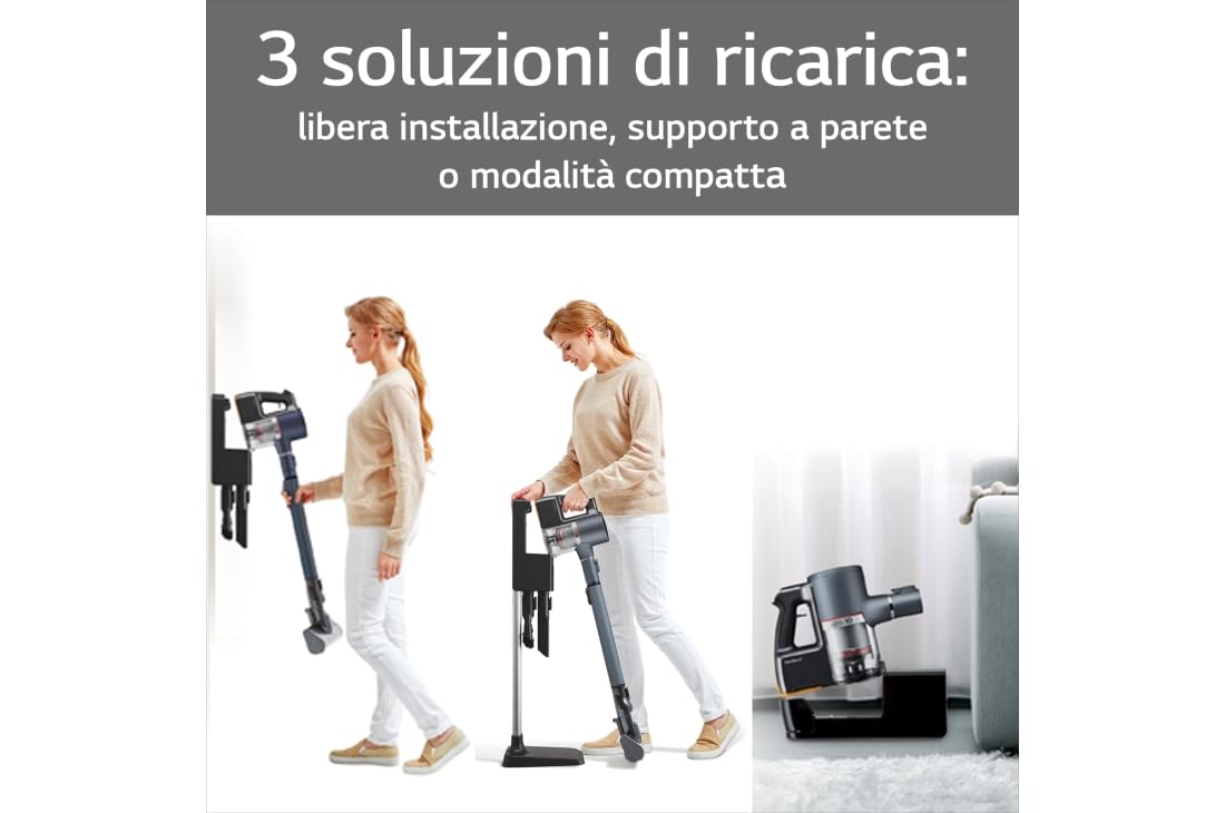 LG CordZero A9K-PRO1G Aspirapolvere Senza Fili Potente 200W, Autonomia 120 Minuti, con Wi-Fi, 3 Spazzole e 4 Accessori, Scopa Elettrica con Tubo Telescopico e 2 Batterie Ricaricabili