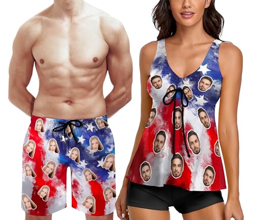 Couples Matching Swimsuit Personalized Face Summer Beachwear Custom Women Swimwear Bikini Men Swim Trunk Beach Shorts - Main Image