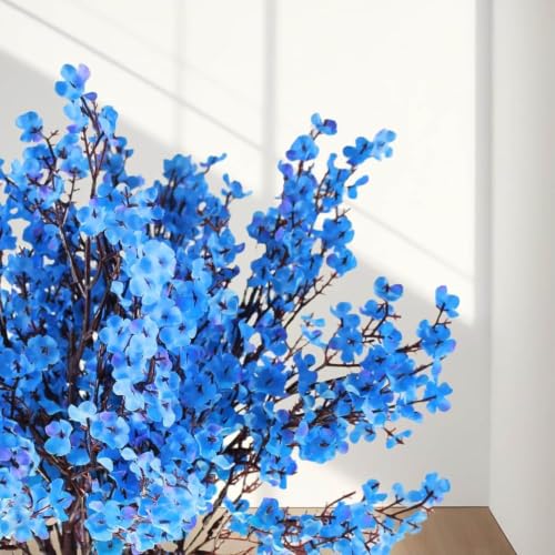 Image of CURATED CART Artificial Flowers Bunch, Baby's Breath Gypsohila Flowers, 2 Bunch for Vase Pot, Home Decoration, Living Room, Wedding, Fake Flowers, Color, (Vase Not Included) (Blue)