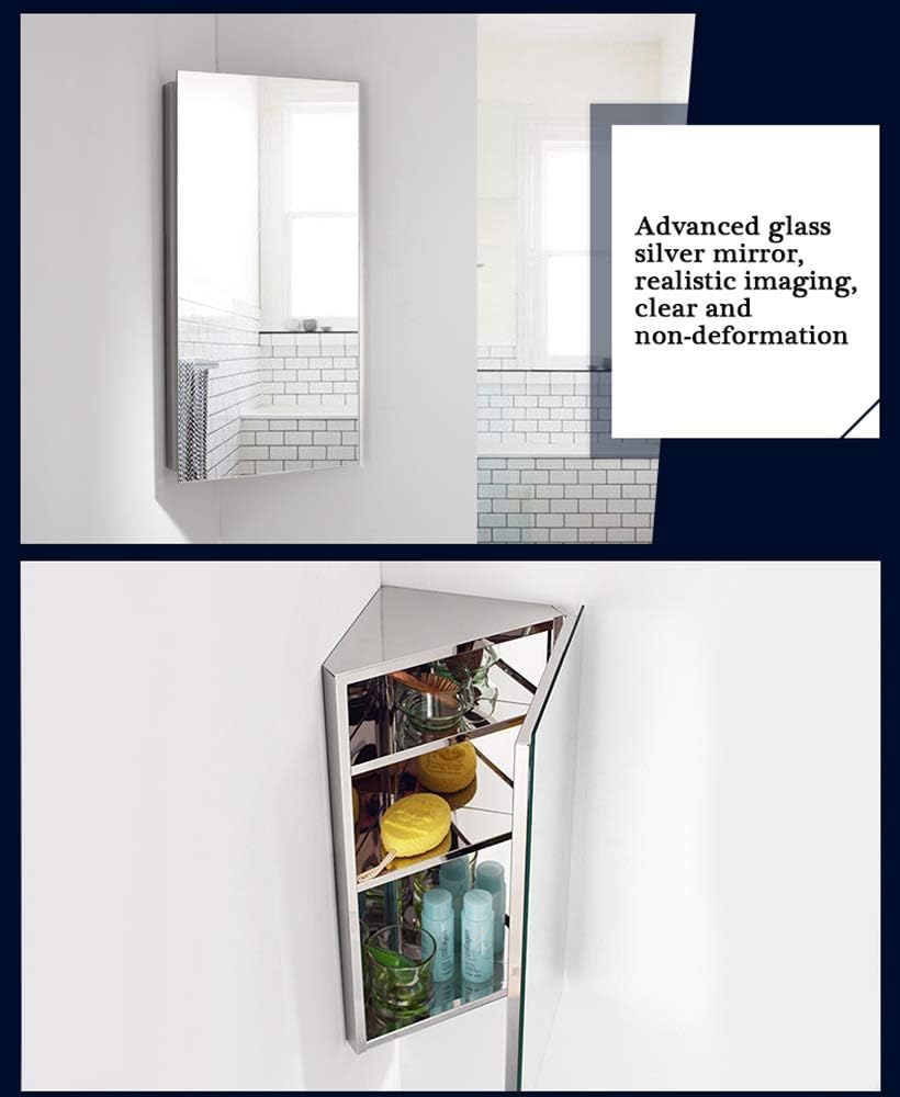 Armadio A Specchio da Bagno in Acciaio Inossidabile, Armadio A Specchio A Parete A Triangolo, Angolare Specchio A Parete da Bagno, Design Moderno