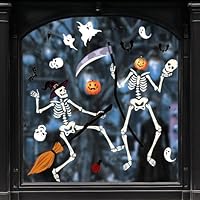 Large Halloween Window Stickers, Isisyu 9 Sheets Halloween Window Decorations with Skeleton Bats Spider Ghost, Reusable Double Sided Hallowe'en Window Cling Decals for Hallowe'en Party Indoor Outdoor